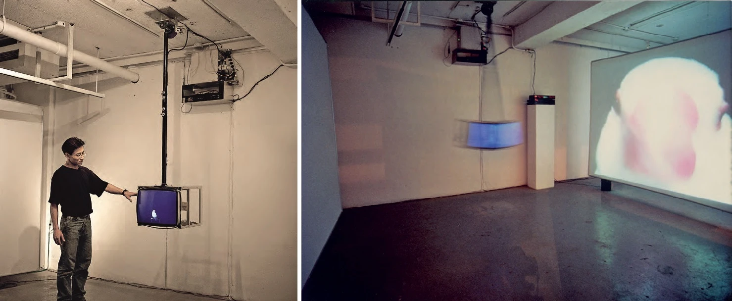 袁廣鳴，《飛》，1999，互動電腦裝置（電腦、自製自動控制介面、電腦螢幕），尺寸依場地而定。-圖片